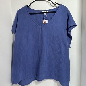 Three dots double gauze top blue size XXL lightweight spring summer boxy
